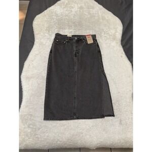New Levi's Women's Slit Denim Black Washed Skirt 27 Actual 30 Waist Midi Western